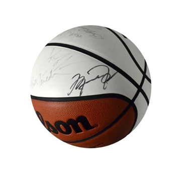 Multi-Signed Wilson Jet 6-Panel White Basketball (24 Signatures including Jordan and Krzyzewski) 